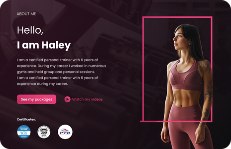 gym onepager about me UI