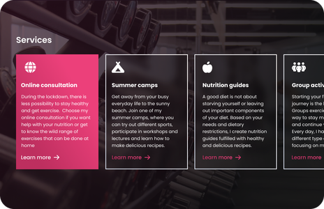gym onepager services UI
