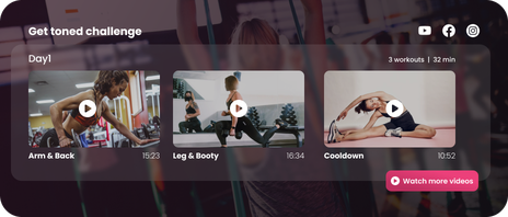 gym onepager post videos on youtube and social media UI
